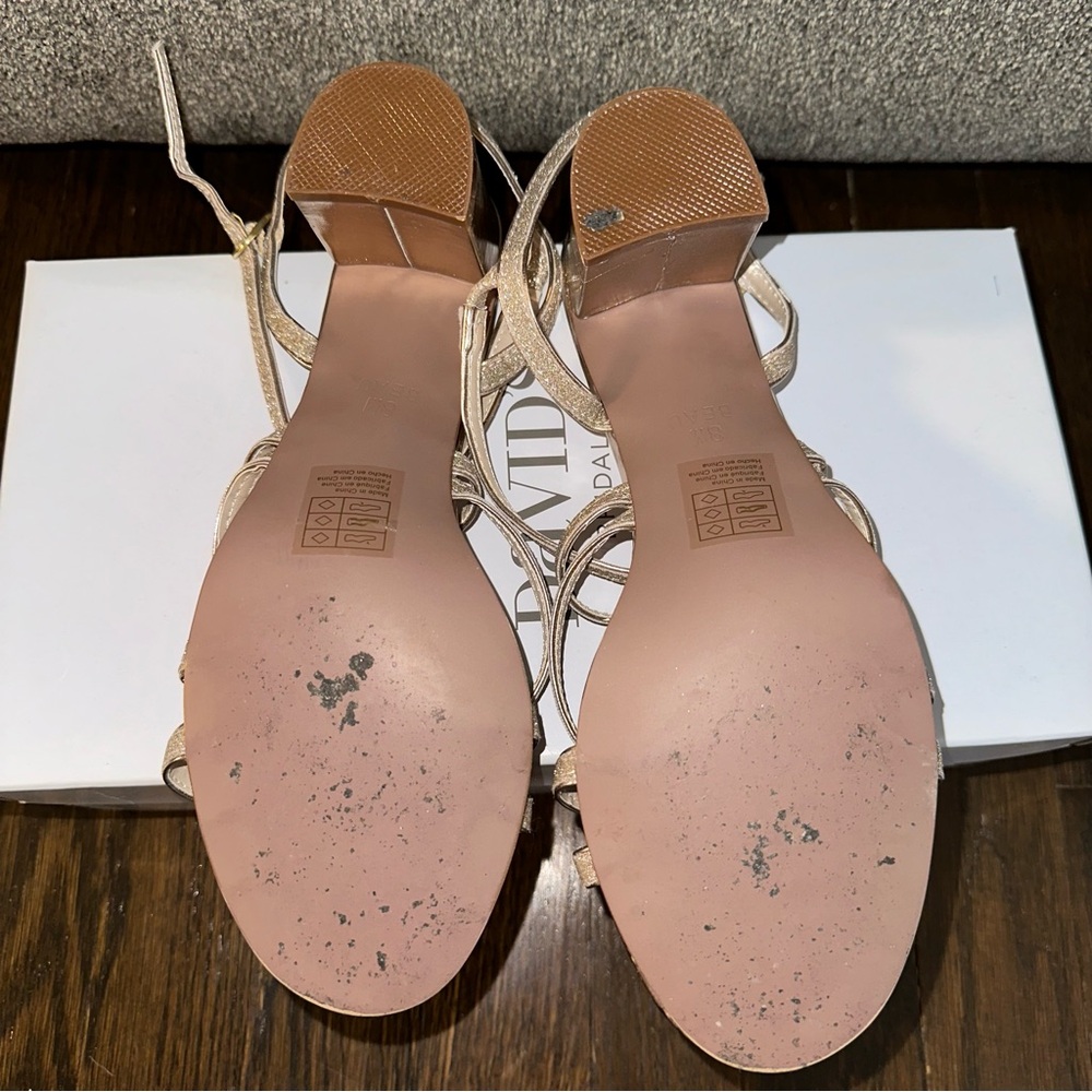 DAVID'S BRIDAL - Metallic Block Heel Sandals with Glitter Straps - Picture 11 of 13
